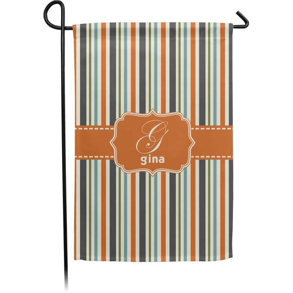 Custom Orange & Blue Stripes Small Garden Flag - Double Sided w/ Name and Initial