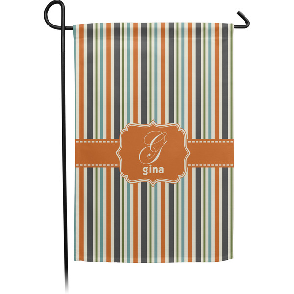 Custom Orange & Blue Stripes Small Garden Flag - Single Sided w/ Name and Initial