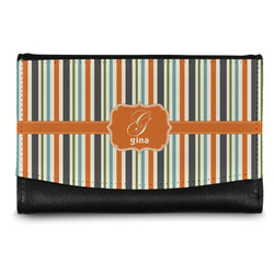 Orange & Blue Stripes Genuine Leather Women's Wallet - Small (Personalized)