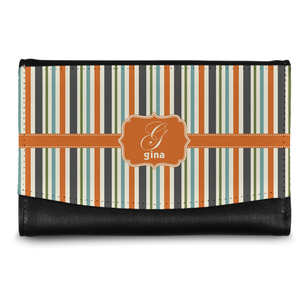 Custom Orange & Blue Stripes Genuine Leather Women's Wallet - Small (Personalized)
