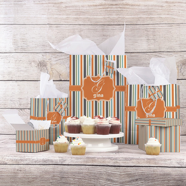 Orange & Blue Stripes Gift Bags - In Context