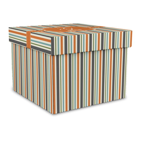 Custom Orange & Blue Stripes Gift Box with Lid - Canvas Wrapped - Large (Personalized)