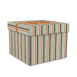 Orange & Blue Stripes Gift Box with Lid - Canvas Wrapped - Medium (Personalized)