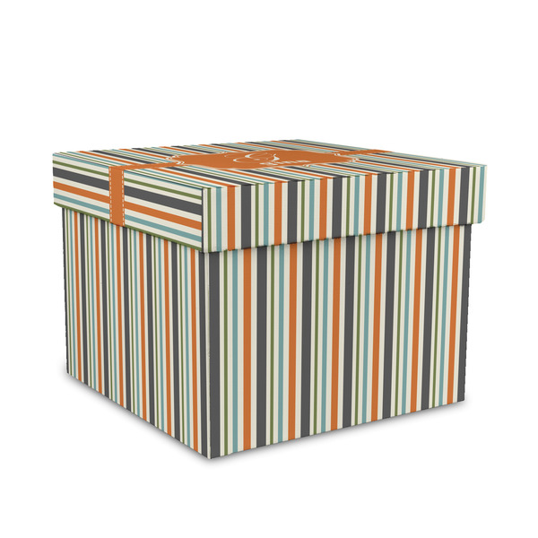 Custom Orange & Blue Stripes Gift Box with Lid - Canvas Wrapped - Medium (Personalized)