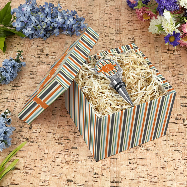 Orange & Blue Stripes Gift Boxes with Lid - Canvas Wrapped - Medium - In Context