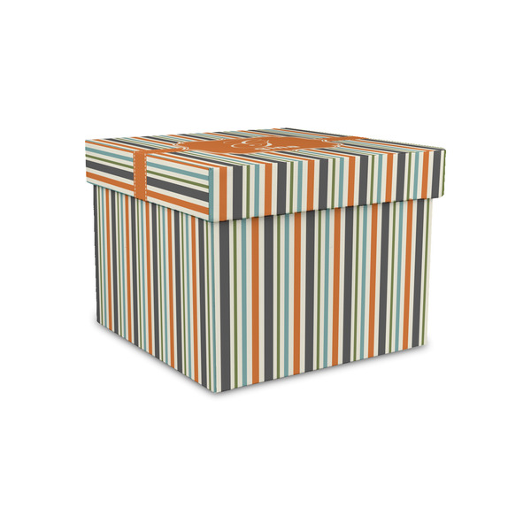 Custom Orange & Blue Stripes Gift Box with Lid - Canvas Wrapped - Small (Personalized)