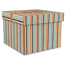 Orange & Blue Stripes Gift Box with Lid - Canvas Wrapped - X-Large (Personalized)