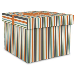 Orange & Blue Stripes Gift Box with Lid - Canvas Wrapped - XX-Large (Personalized)