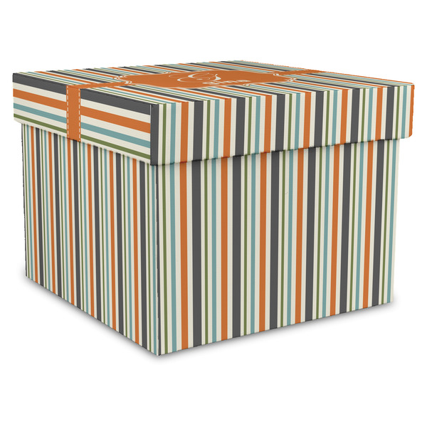 Custom Orange & Blue Stripes Gift Box with Lid - Canvas Wrapped - XX-Large (Personalized)