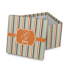 Orange & Blue Stripes Gift Box with Lid - Canvas Wrapped (Personalized)