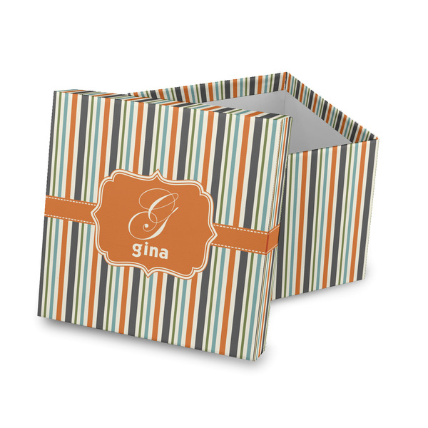 Custom Orange & Blue Stripes Gift Box with Lid - Canvas Wrapped (Personalized)