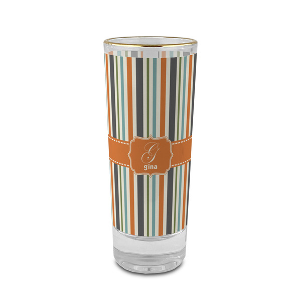 Custom Orange & Blue Stripes 2 oz Shot Glass -  Glass with Gold Rim - Single (Personalized)