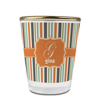 Orange & Blue Stripes Glass Shot Glass - 1.5 oz - with Gold Rim - Set of 4 (Personalized)