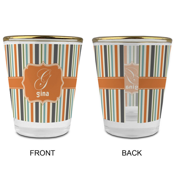 Orange & Blue Stripes Glass Shot Glass - with gold rim - APPROVAL