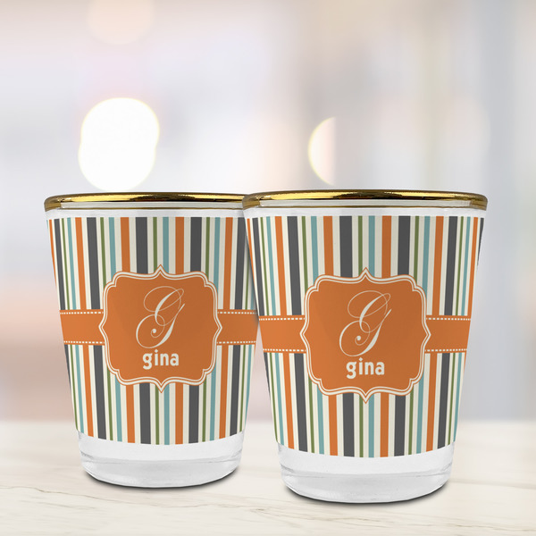 Orange & Blue Stripes Glass Shot Glass - with gold rim - LIFESTYLE
