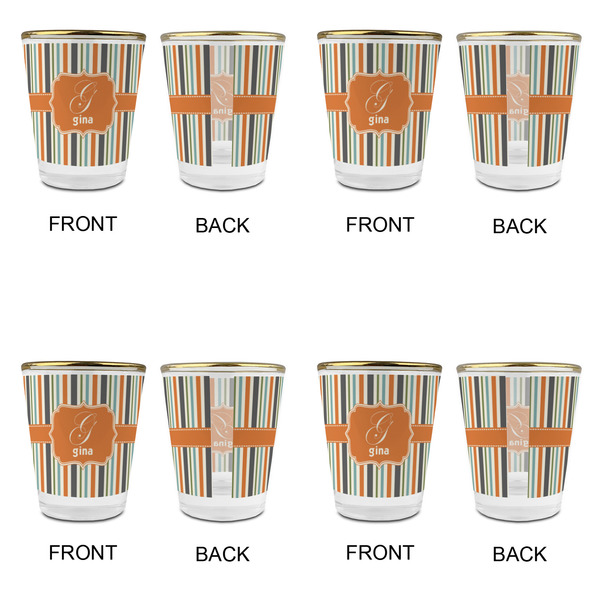 Orange & Blue Stripes Glass Shot Glass - with gold rim - Set of 4 - APPROVAL