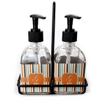 Orange & Blue Stripes Glass Soap & Lotion Bottle Set (Personalized)
