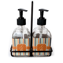Orange & Blue Stripes Glass Soap & Lotion Bottle Set (Personalized)