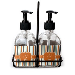 Orange & Blue Stripes Glass Soap & Lotion Bottles (Personalized)