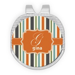 Orange & Blue Stripes Golf Ball Marker - Hat Clip - Silver