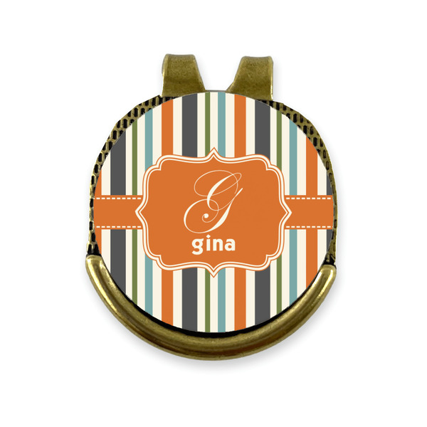 Custom Orange & Blue Stripes Golf Ball Marker - Hat Clip - Gold
