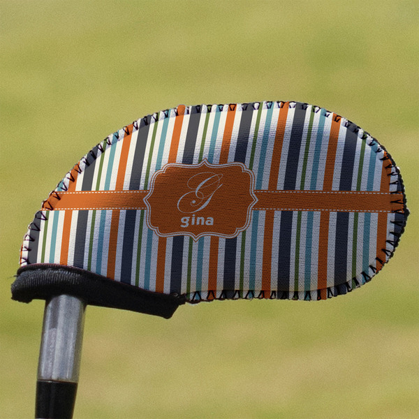 Custom Orange & Blue Stripes Golf Club Iron Cover (Personalized)