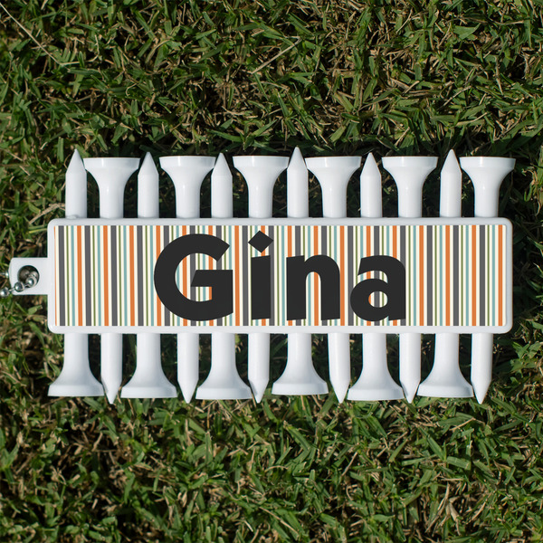 Custom Orange & Blue Stripes Golf Tees & Ball Markers Set (Personalized)