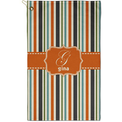 Orange & Blue Stripes Golf Towel - Poly-Cotton Blend - Small w/ Name and Initial