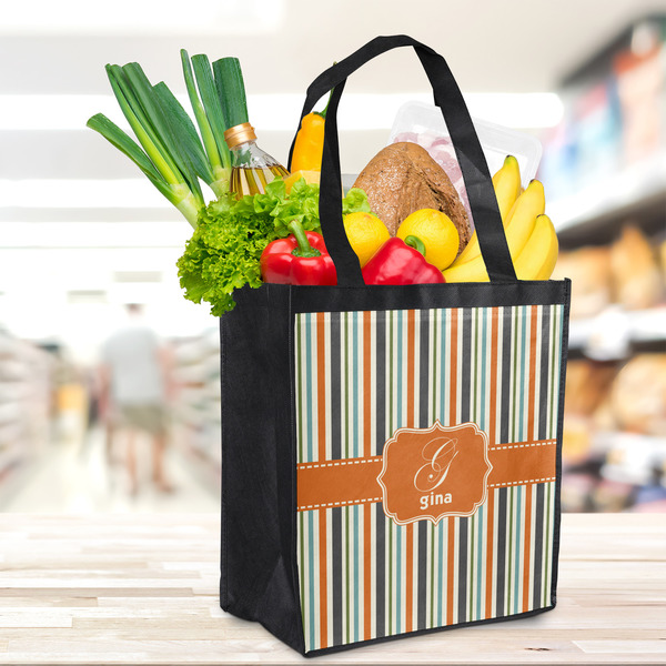Orange & Blue Stripes Grocery Bag - LIFESTYLE