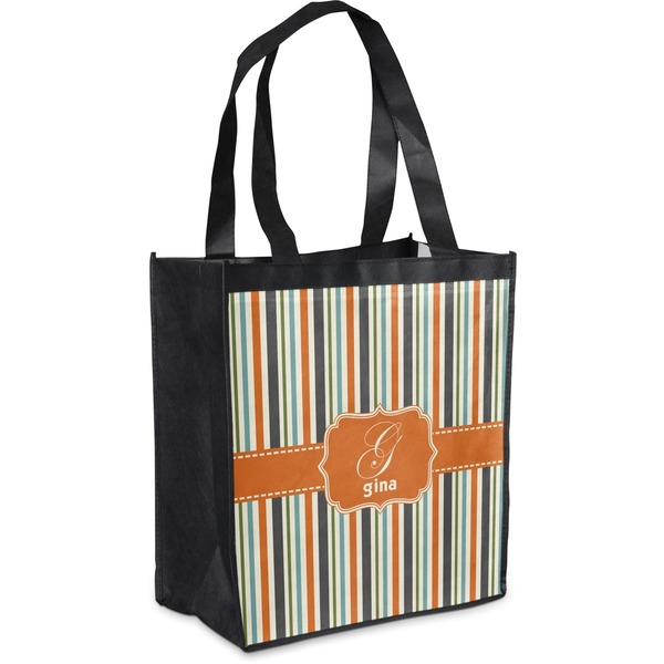 Custom Orange & Blue Stripes Grocery Bag (Personalized)