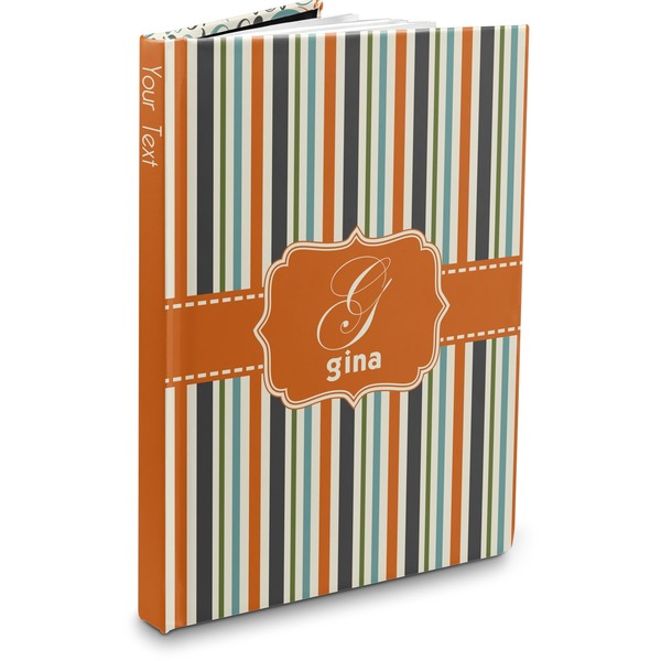Custom Orange & Blue Stripes Hardbound Journal - 7.25" x 10" (Personalized)