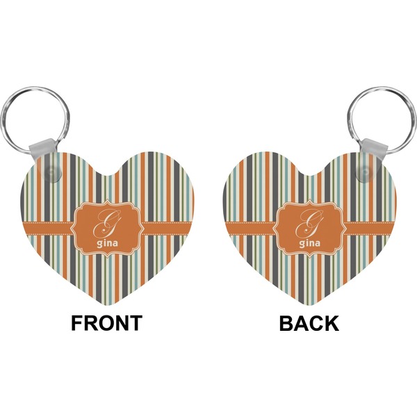 Orange & Blue Stripes Heart Keychain (Front + Back)