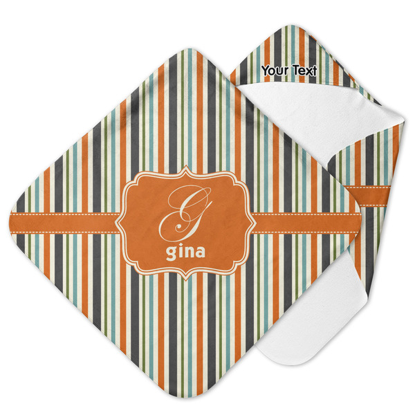 Custom Orange & Blue Stripes Hooded Baby Towel (Personalized)