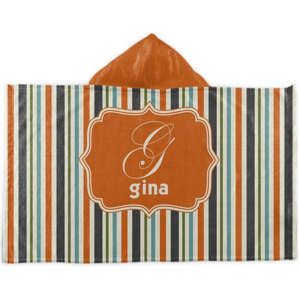 Custom Orange & Blue Stripes Kids Hooded Towel (Personalized)