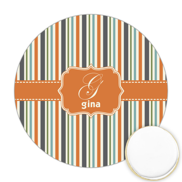 Custom Orange & Blue Stripes Printed Cookie Topper - Round (Personalized)