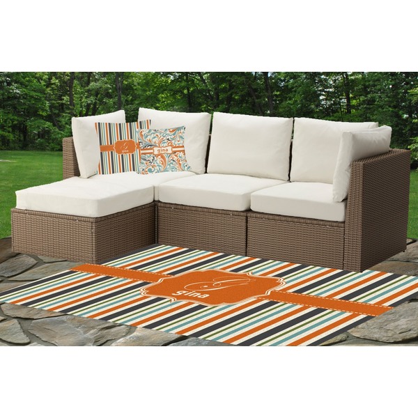 Orange & Blue Stripes Outdoor Mat & Cushions