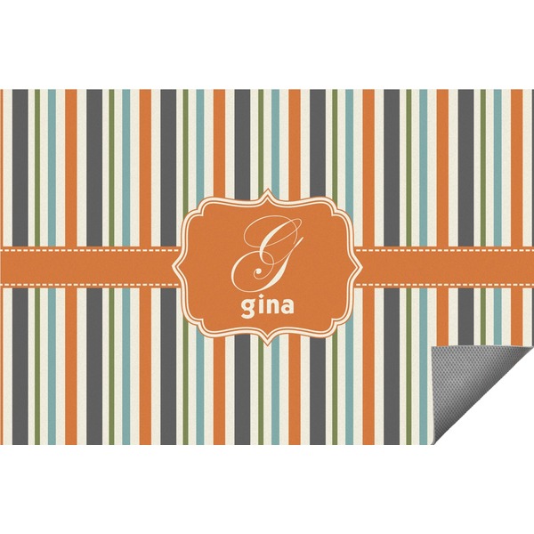Custom Orange & Blue Stripes Indoor / Outdoor Rug - 6'x8' w/ Name and Initial