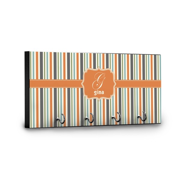 Orange & Blue Stripes Key Hanger - Front View with Hooks