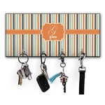 Orange & Blue Stripes Key Hanger w/ 4 Hooks w/ Name and Initial
