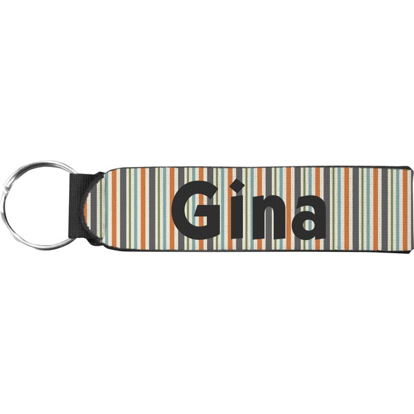 Custom Orange & Blue Stripes Neoprene Keychain Fob (Personalized)