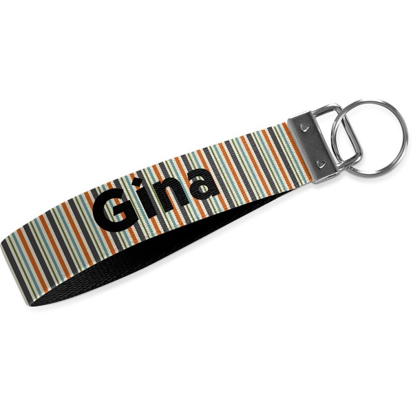 Custom Orange & Blue Stripes Webbing Keychain Fob - Small (Personalized)