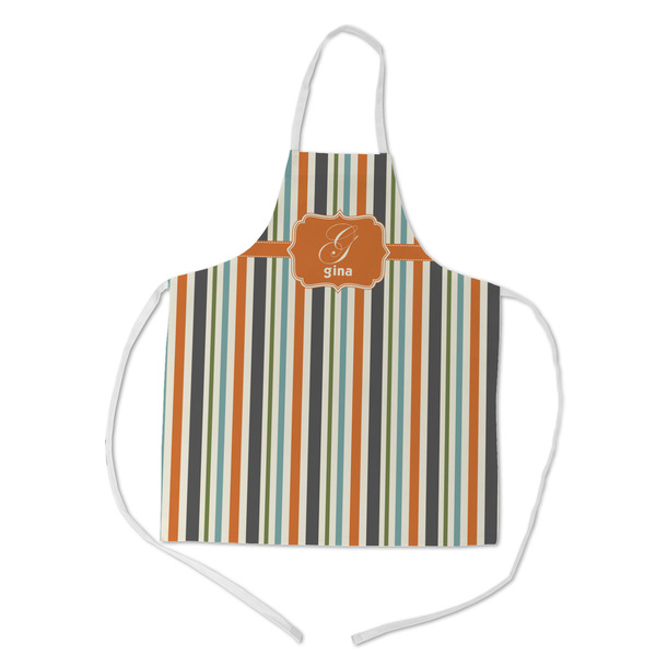 Custom Orange & Blue Stripes Kid's Apron w/ Name and Initial