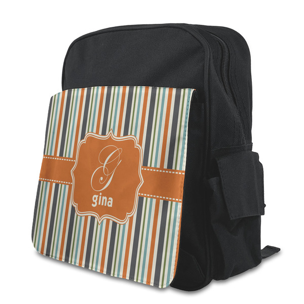 Custom Orange & Blue Stripes Preschool Backpack (Personalized)