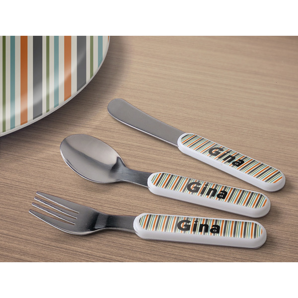 Orange & Blue Stripes Kids Flatware w/ Plate