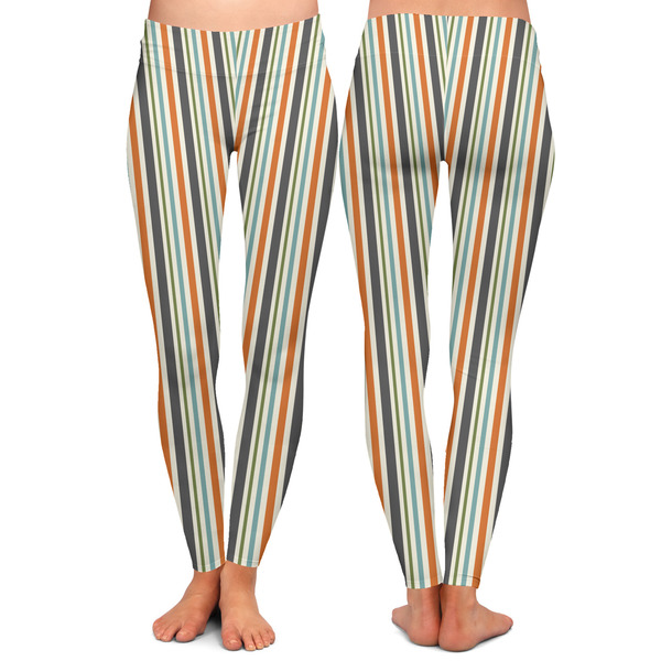 Orange & Blue Stripes Ladies Leggings - Front and Back