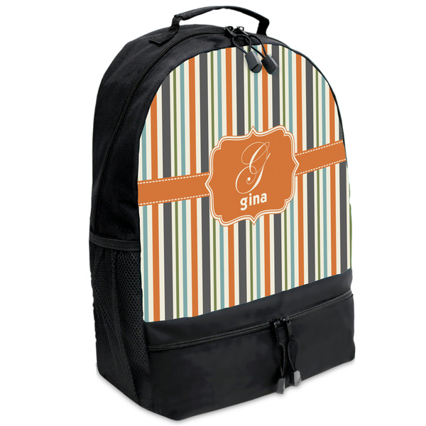 Custom Orange & Blue Stripes Backpacks - Black (Personalized)