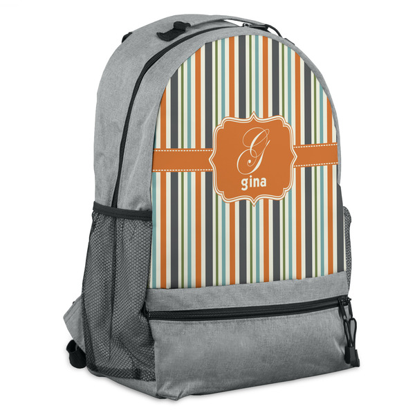 Custom Orange & Blue Stripes Backpack - Grey (Personalized)