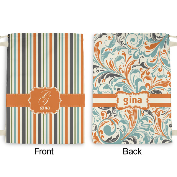 Orange & Blue Stripes Large Laundry Bag - Front & Back View