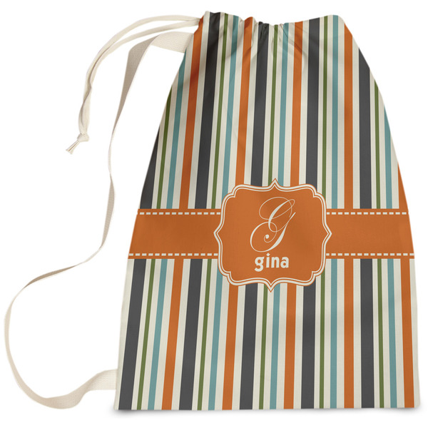 Custom Orange & Blue Stripes Laundry Bag (Personalized)