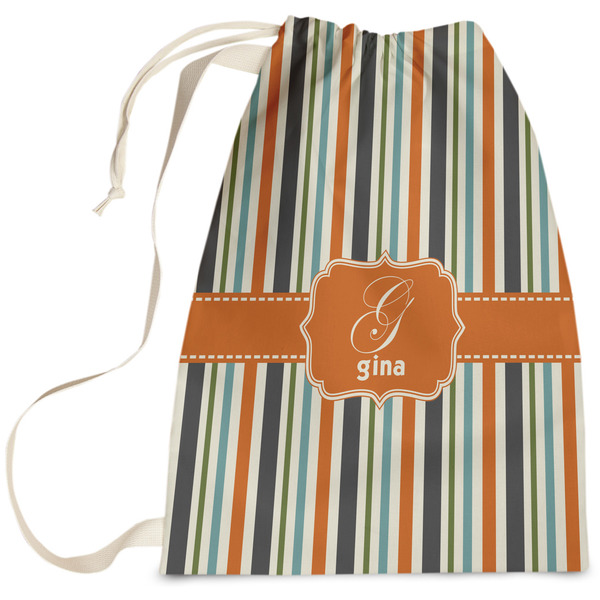Custom Orange & Blue Stripes Laundry Bag - Large (Personalized)